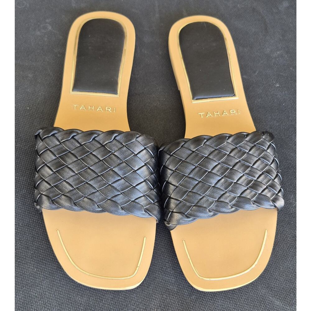 Tahari Melissah Black Braided Flat Slide Sandals Size 10